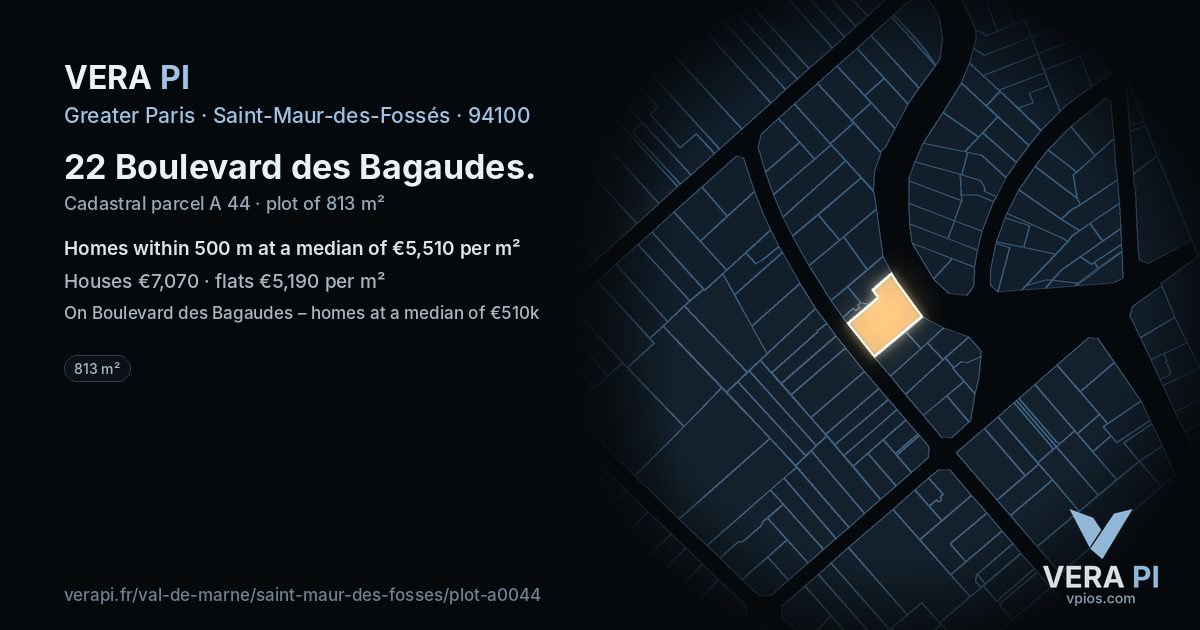 22 Boulevard des Bagaudes, Saint-Maur-des-Fossés at night – the plot lit, the parcels around coloured by the prices near them