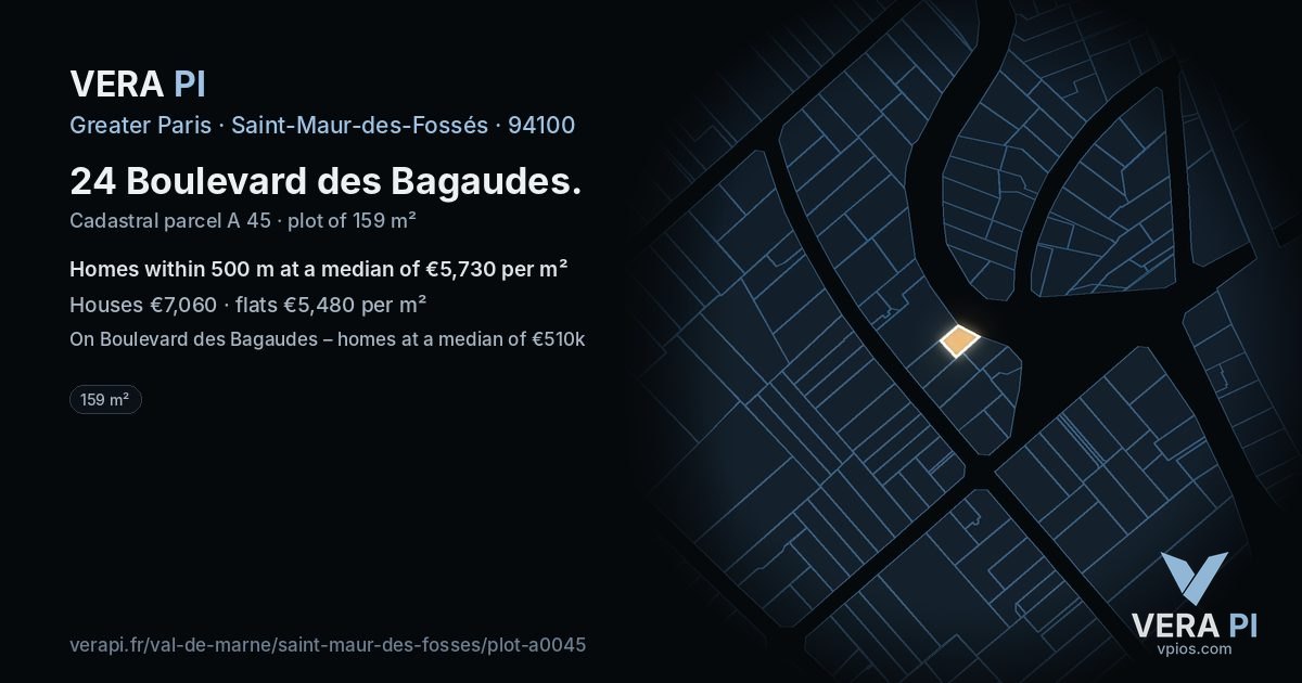 24 Boulevard des Bagaudes, Saint-Maur-des-Fossés at night – the plot lit, the parcels around coloured by the prices near them