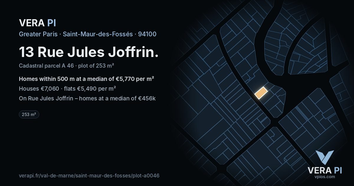 13 Rue Jules Joffrin, Saint-Maur-des-Fossés at night – the plot lit, the parcels around coloured by the prices near them