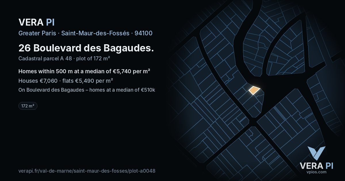 26 Boulevard des Bagaudes, Saint-Maur-des-Fossés at night – the plot lit, the parcels around coloured by the prices near them