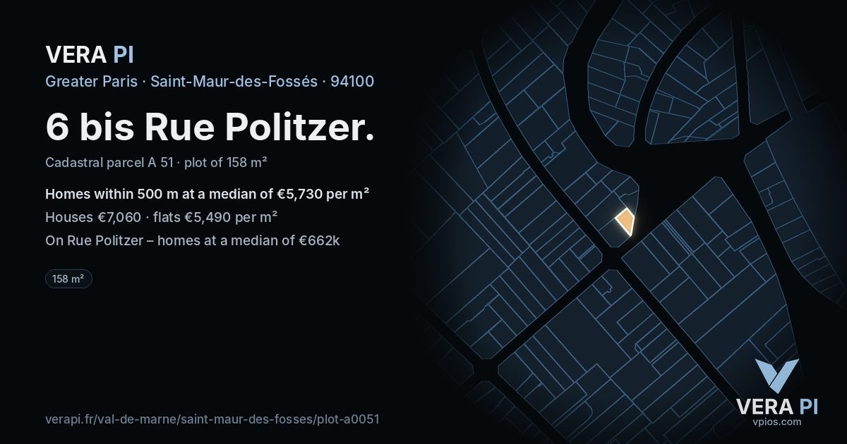 6 bis Rue Politzer, Saint-Maur-des-Fossés at night – the plot lit, the parcels around coloured by the prices near them