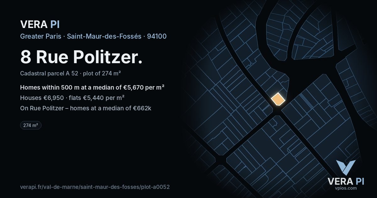 8 Rue Politzer, Saint-Maur-des-Fossés at night – the plot lit, the parcels around coloured by the prices near them
