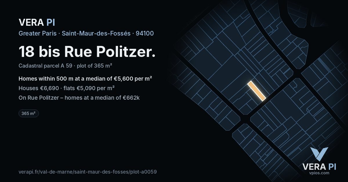 18 bis Rue Politzer, Saint-Maur-des-Fossés at night – the plot lit, the parcels around coloured by the prices near them