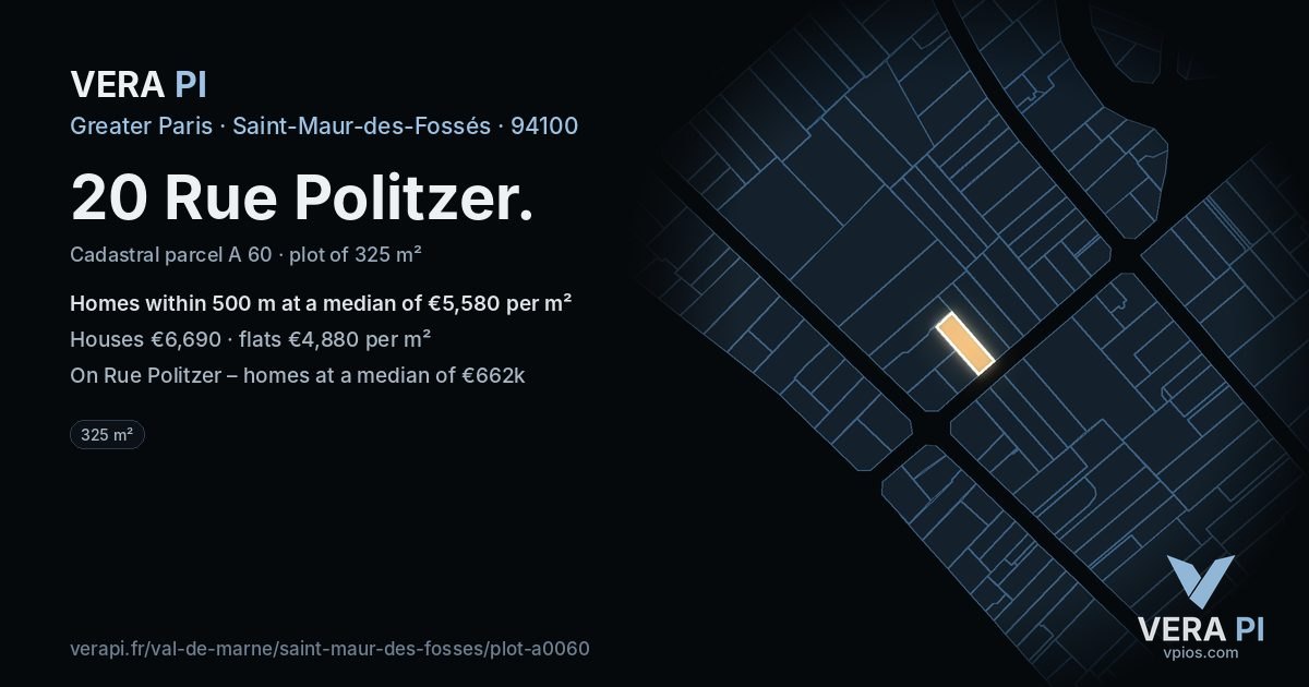 20 Rue Politzer, Saint-Maur-des-Fossés at night – the plot lit, the parcels around coloured by the prices near them