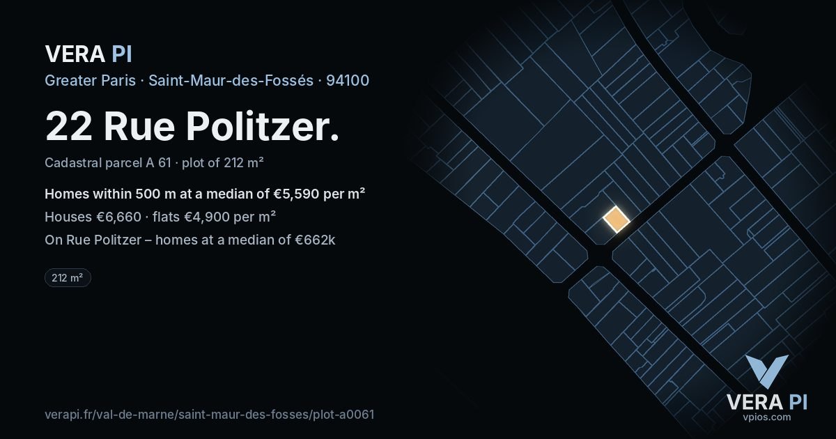 22 Rue Politzer, Saint-Maur-des-Fossés at night – the plot lit, the parcels around coloured by the prices near them