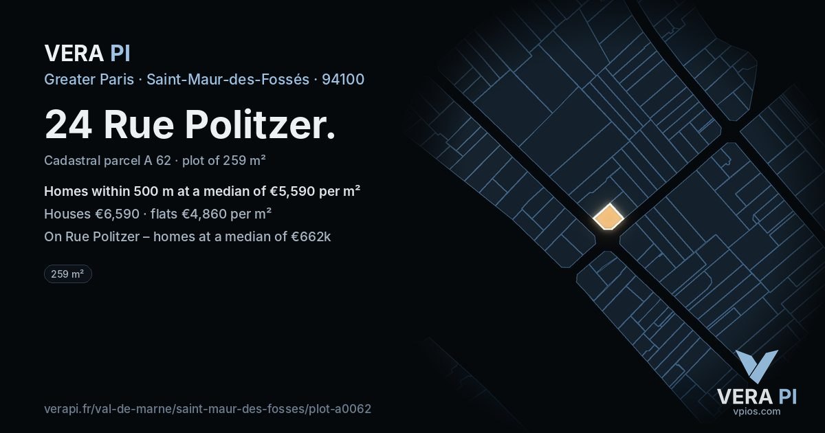 24 Rue Politzer, Saint-Maur-des-Fossés at night – the plot lit, the parcels around coloured by the prices near them