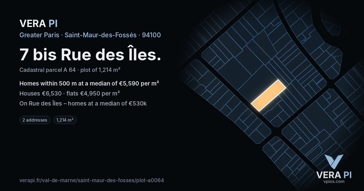 7 bis Rue des Îles, Saint-Maur-des-Fossés at night – the plot lit, the parcels around coloured by the prices near them
