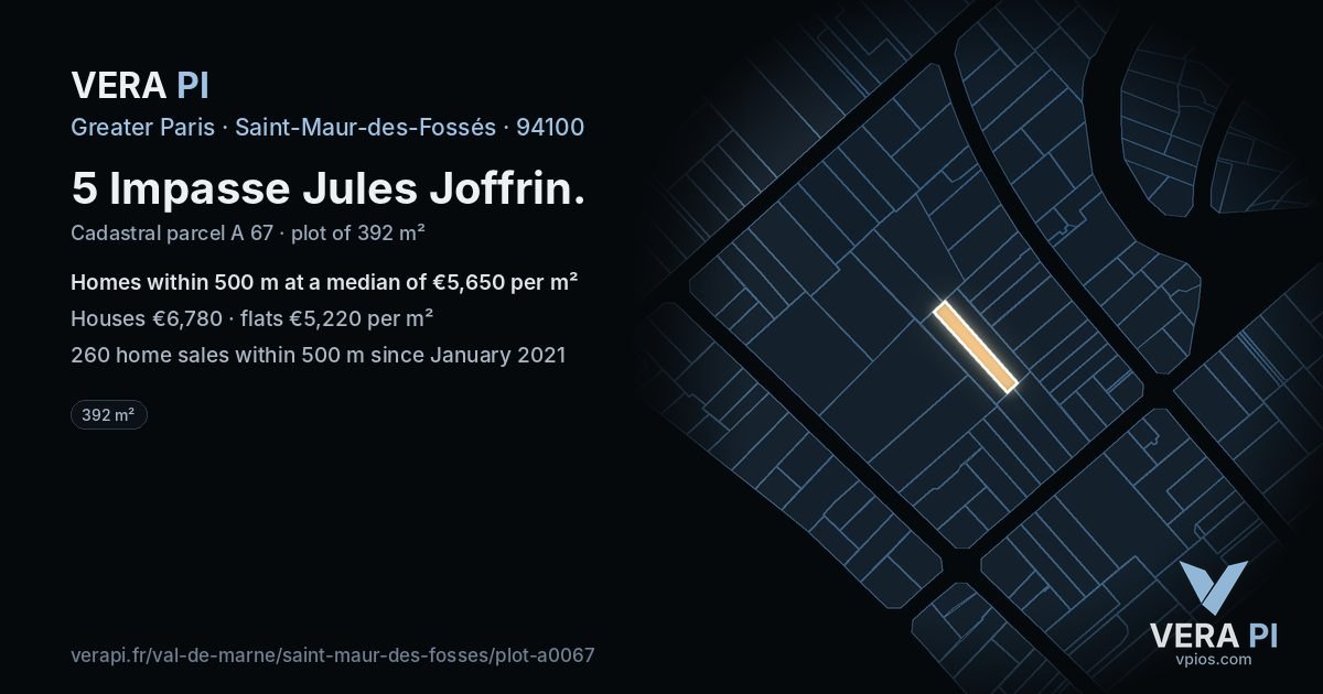 5 Impasse Jules Joffrin, Saint-Maur-des-Fossés at night – the plot lit, the parcels around coloured by the prices near them