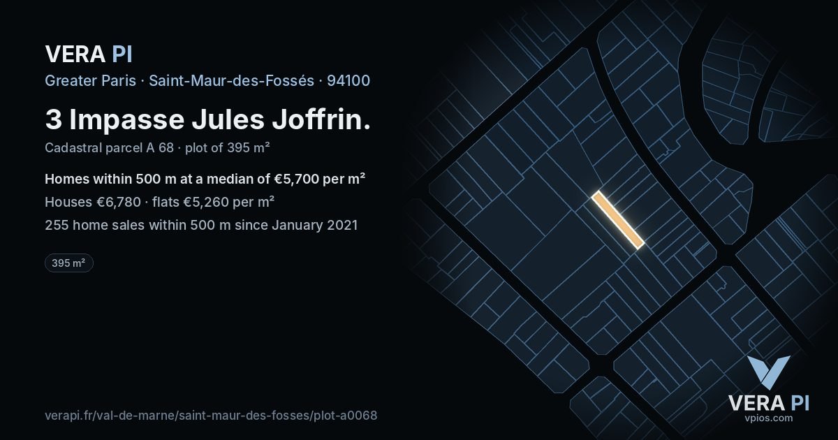 3 Impasse Jules Joffrin, Saint-Maur-des-Fossés at night – the plot lit, the parcels around coloured by the prices near them