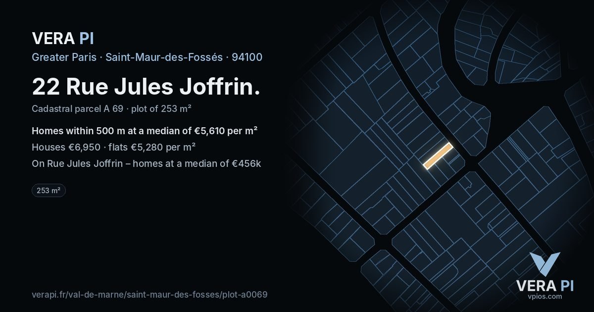 22 Rue Jules Joffrin, Saint-Maur-des-Fossés at night – the plot lit, the parcels around coloured by the prices near them