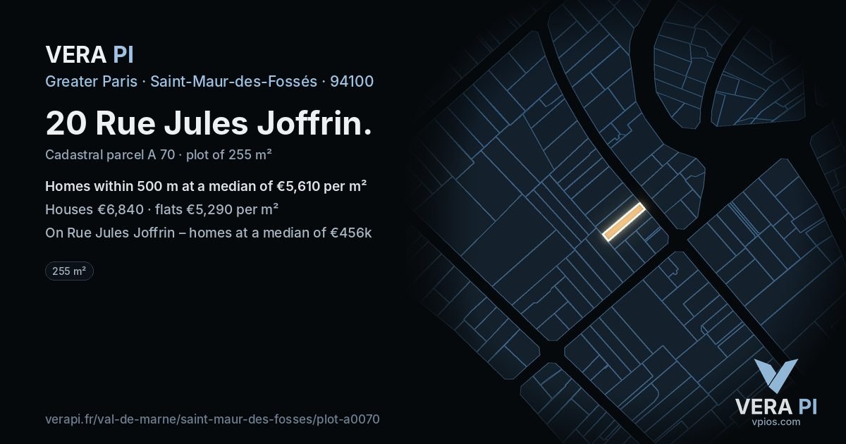 20 Rue Jules Joffrin, Saint-Maur-des-Fossés at night – the plot lit, the parcels around coloured by the prices near them