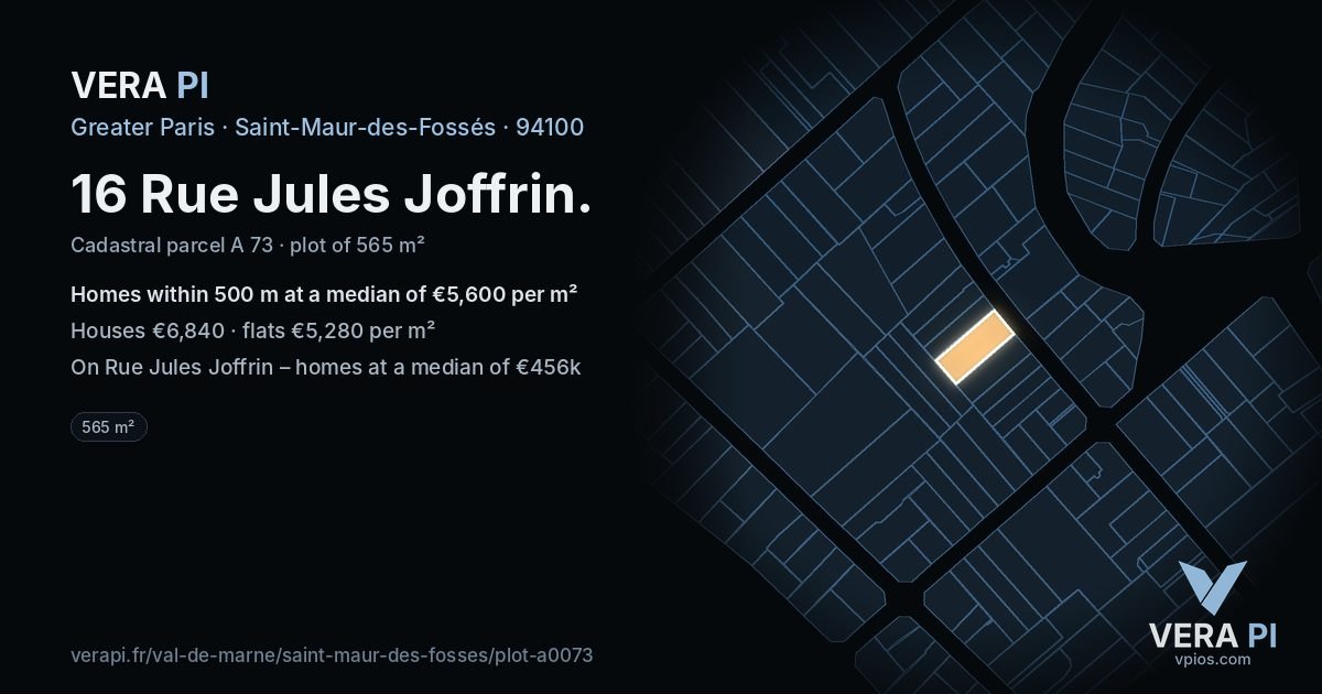 16 Rue Jules Joffrin, Saint-Maur-des-Fossés at night – the plot lit, the parcels around coloured by the prices near them