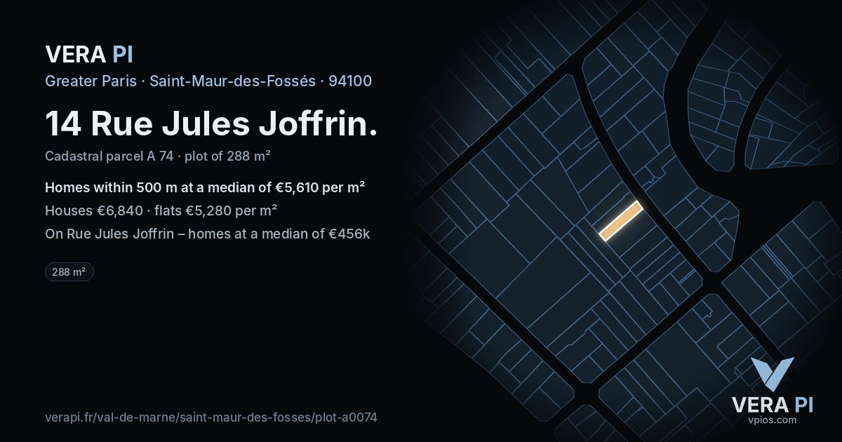 14 Rue Jules Joffrin, Saint-Maur-des-Fossés at night – the plot lit, the parcels around coloured by the prices near them