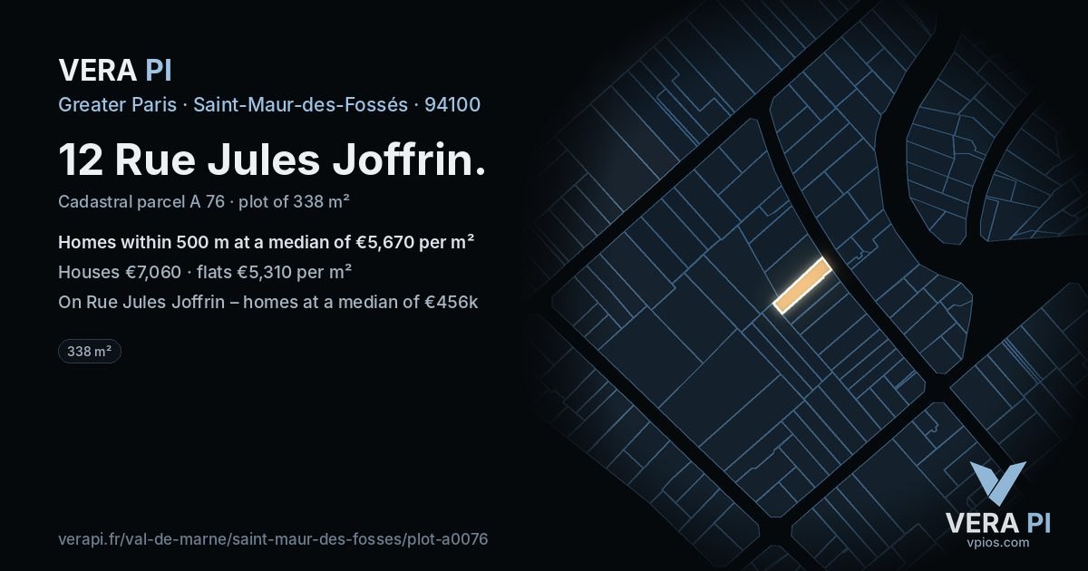 12 Rue Jules Joffrin, Saint-Maur-des-Fossés at night – the plot lit, the parcels around coloured by the prices near them