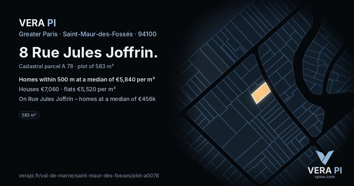 8 Rue Jules Joffrin, Saint-Maur-des-Fossés at night – the plot lit, the parcels around coloured by the prices near them