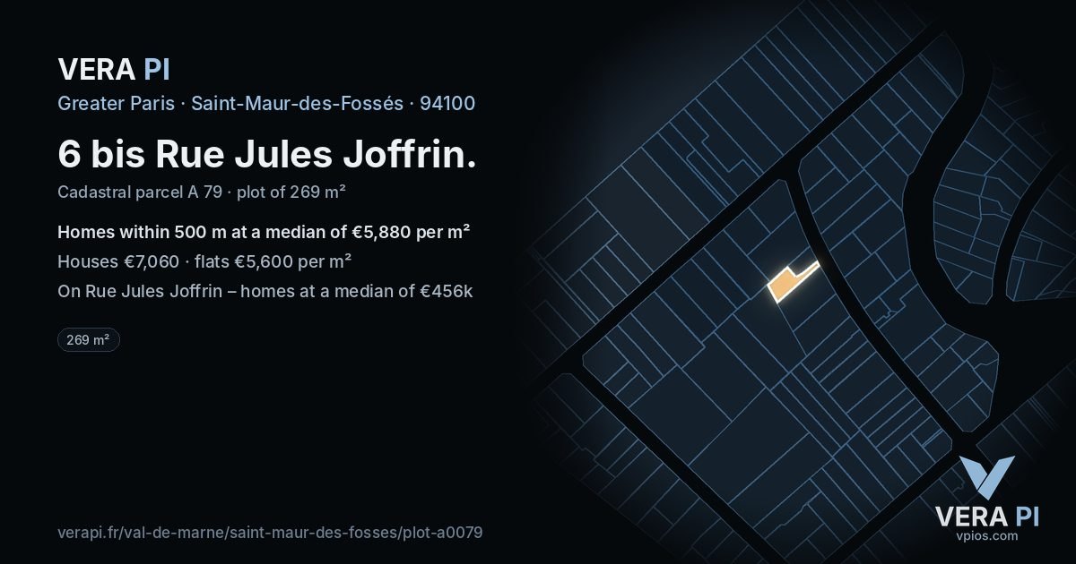6 bis Rue Jules Joffrin, Saint-Maur-des-Fossés at night – the plot lit, the parcels around coloured by the prices near them