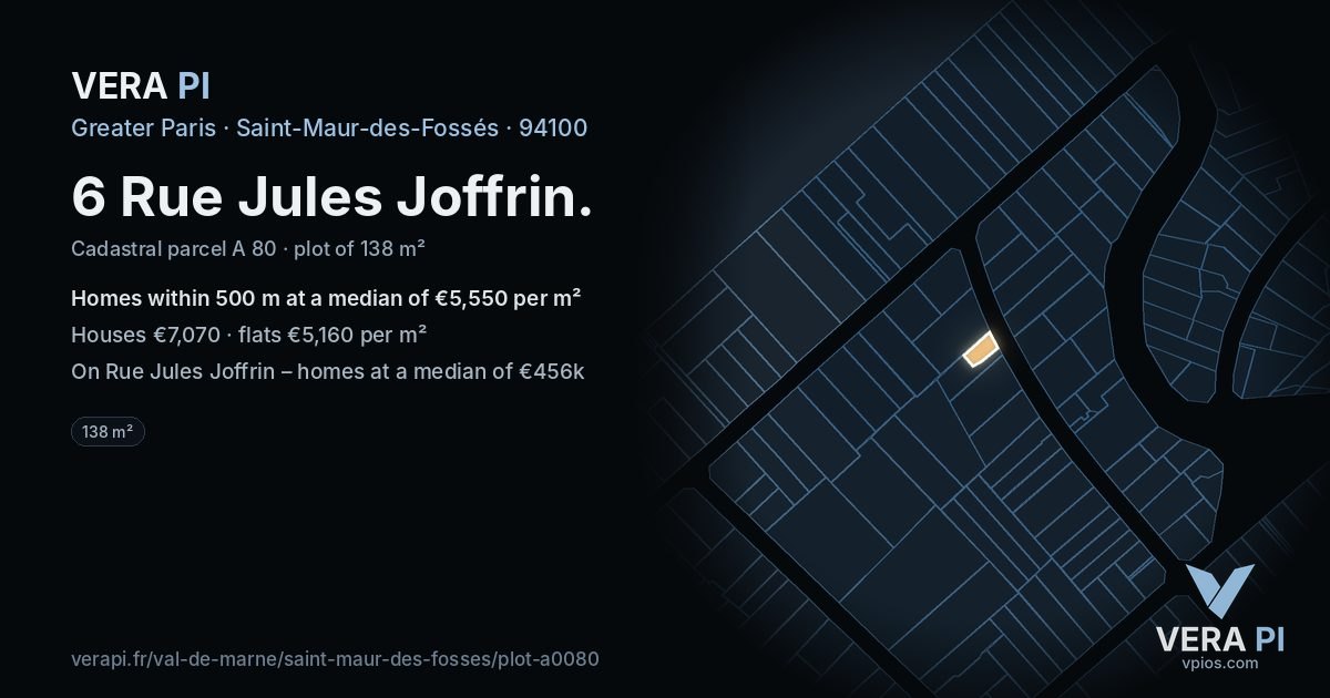6 Rue Jules Joffrin, Saint-Maur-des-Fossés at night – the plot lit, the parcels around coloured by the prices near them