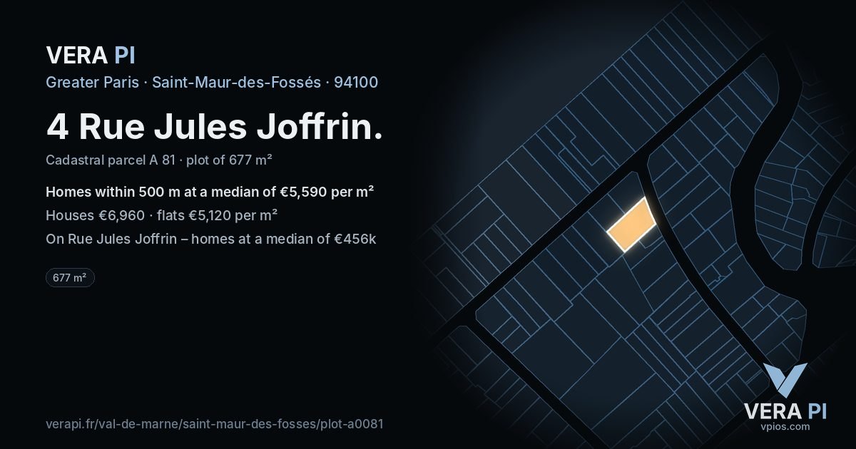 4 Rue Jules Joffrin, Saint-Maur-des-Fossés at night – the plot lit, the parcels around coloured by the prices near them