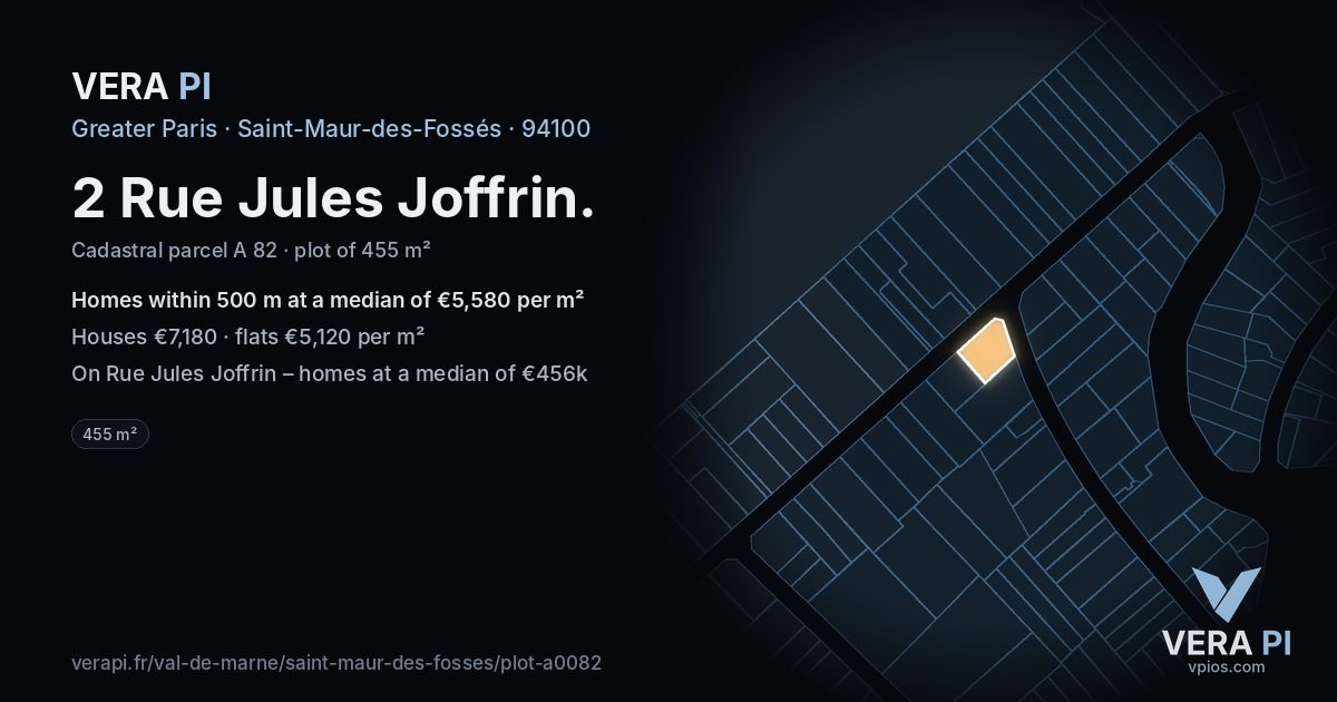 2 Rue Jules Joffrin, Saint-Maur-des-Fossés at night – the plot lit, the parcels around coloured by the prices near them