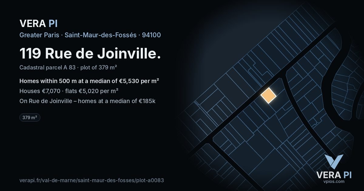 119 Rue de Joinville, Saint-Maur-des-Fossés at night – the plot lit, the parcels around coloured by the prices near them