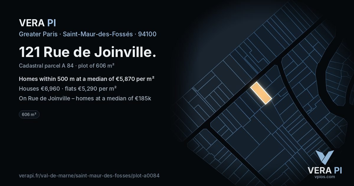 121 Rue de Joinville, Saint-Maur-des-Fossés at night – the plot lit, the parcels around coloured by the prices near them
