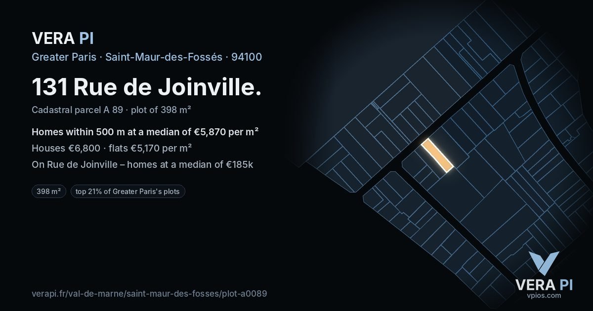 131 Rue de Joinville, Saint-Maur-des-Fossés at night – the plot lit, the parcels around coloured by the prices near them