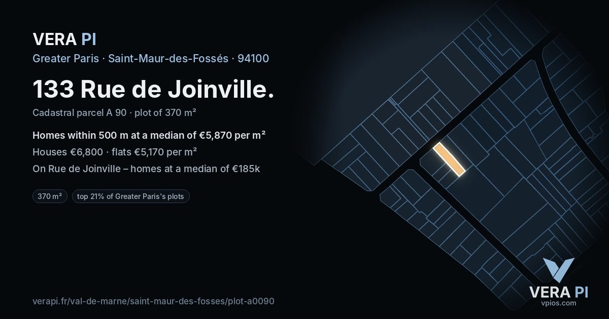 133 Rue de Joinville, Saint-Maur-des-Fossés at night – the plot lit, the parcels around coloured by the prices near them