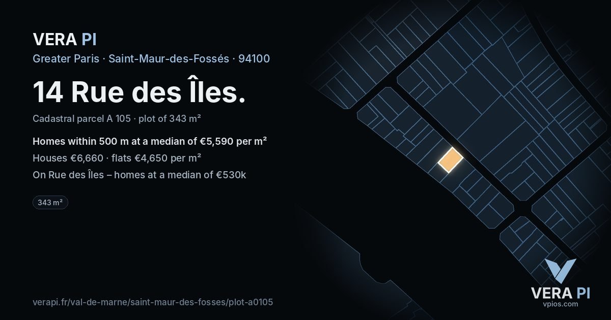 14 Rue des Îles, Saint-Maur-des-Fossés at night – the plot lit, the parcels around coloured by the prices near them