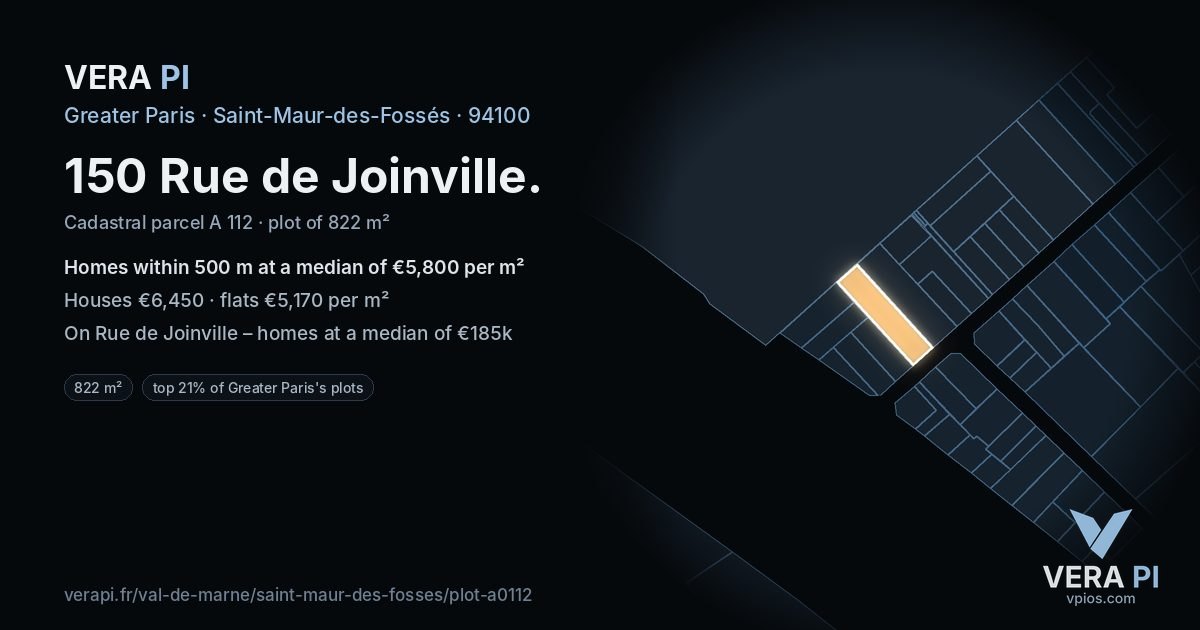 150 Rue de Joinville, Saint-Maur-des-Fossés at night – the plot lit, the parcels around coloured by the prices near them