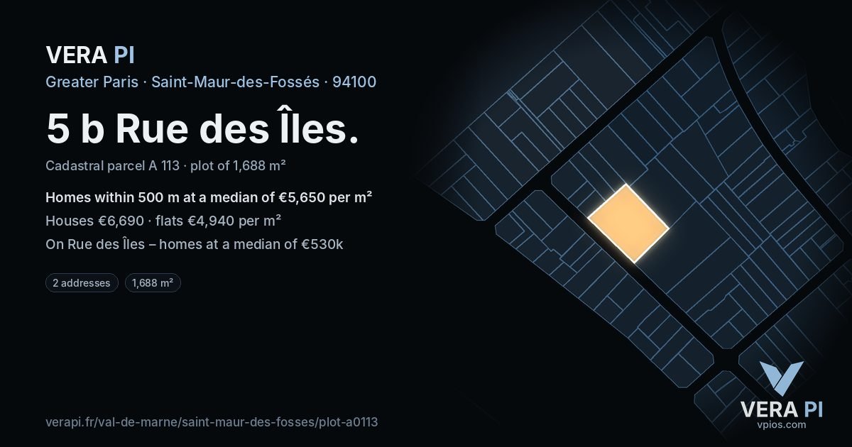 5 b Rue des Îles, Saint-Maur-des-Fossés at night – the plot lit, the parcels around coloured by the prices near them