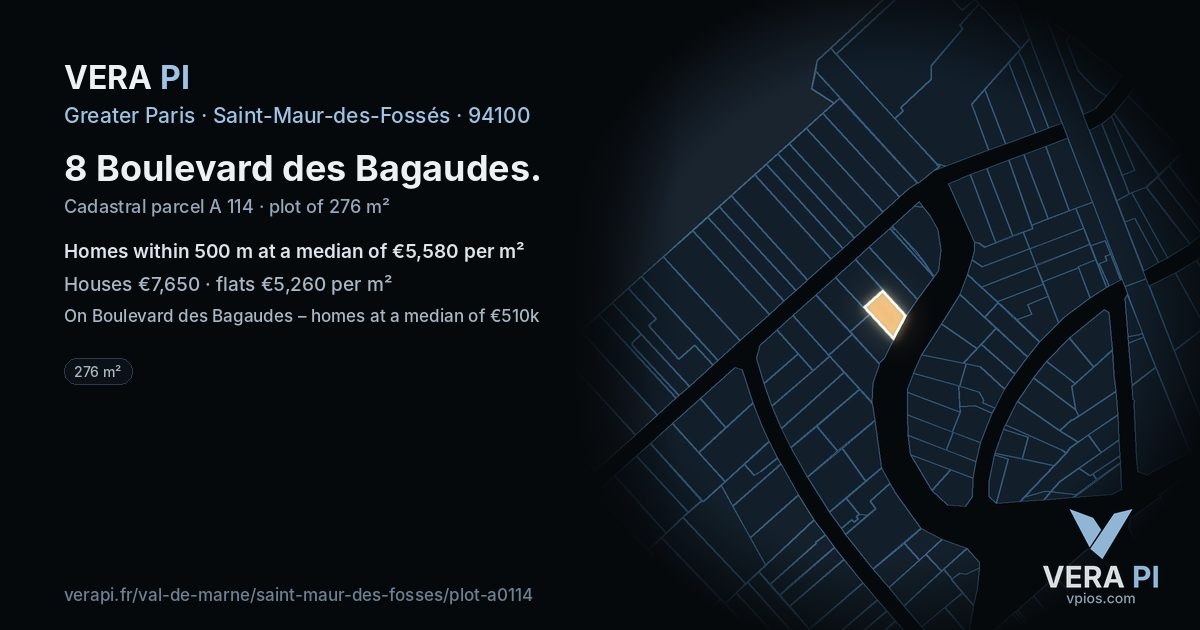8 Boulevard des Bagaudes, Saint-Maur-des-Fossés at night – the plot lit, the parcels around coloured by the prices near them