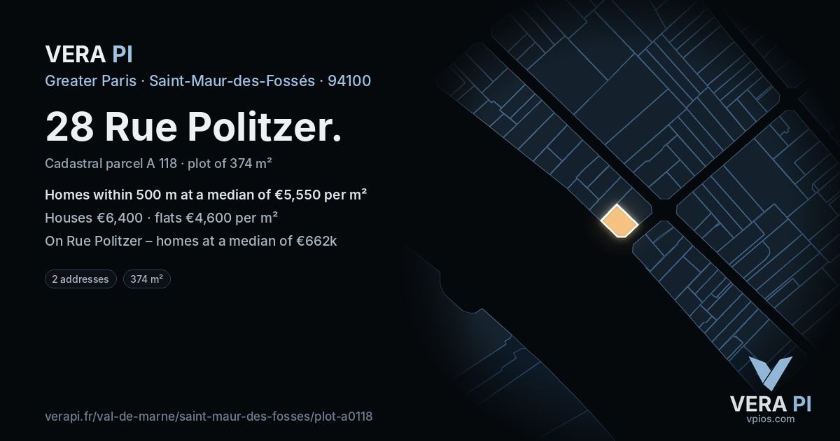 28 Rue Politzer, Saint-Maur-des-Fossés at night – the plot lit, the parcels around coloured by the prices near them