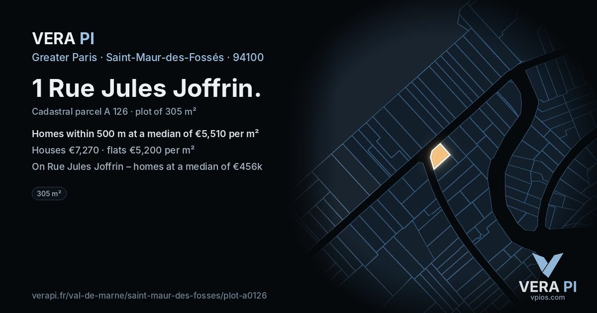 1 Rue Jules Joffrin, Saint-Maur-des-Fossés at night – the plot lit, the parcels around coloured by the prices near them