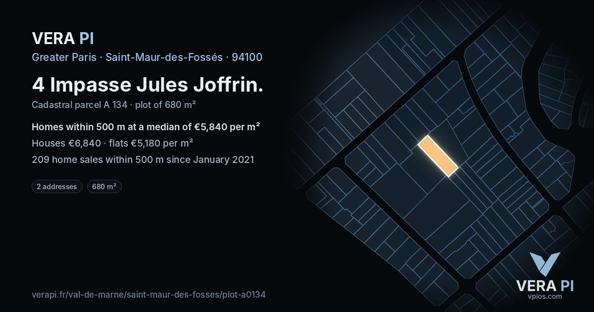 4 Impasse Jules Joffrin, Saint-Maur-des-Fossés at night – the plot lit, the parcels around coloured by the prices near them