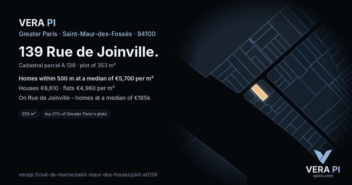 139 Rue de Joinville, Saint-Maur-des-Fossés at night – the plot lit, the parcels around coloured by the prices near them