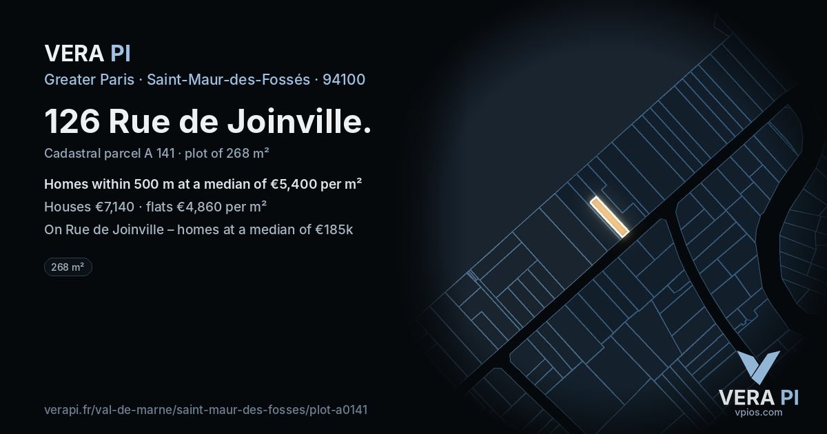 126 Rue de Joinville, Saint-Maur-des-Fossés at night – the plot lit, the parcels around coloured by the prices near them