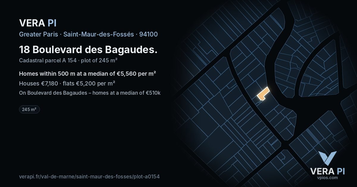 18 Boulevard des Bagaudes, Saint-Maur-des-Fossés at night – the plot lit, the parcels around coloured by the prices near them
