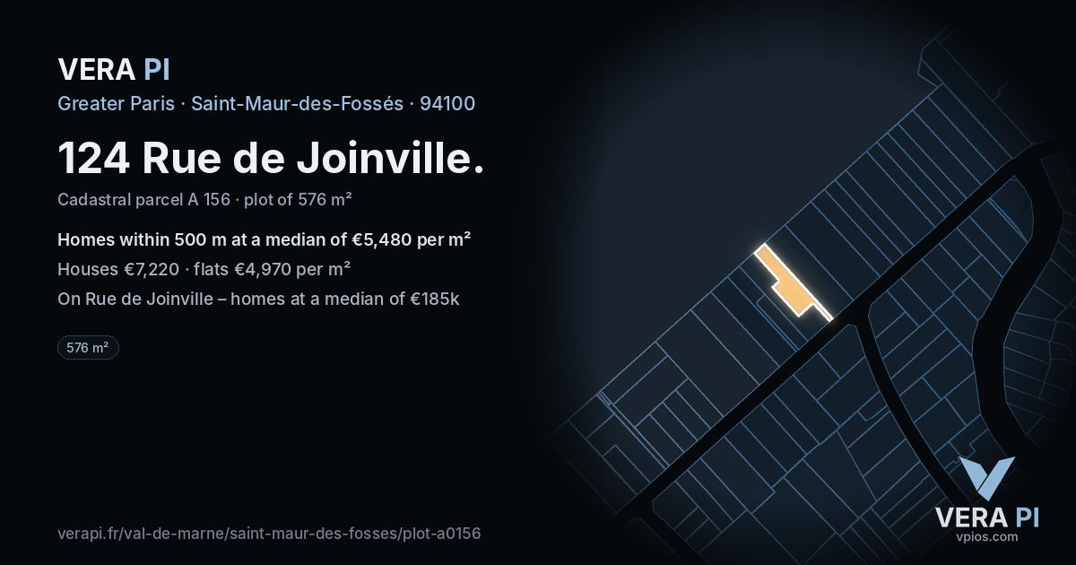 124 Rue de Joinville, Saint-Maur-des-Fossés at night – the plot lit, the parcels around coloured by the prices near them