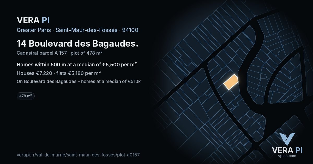 14 Boulevard des Bagaudes, Saint-Maur-des-Fossés at night – the plot lit, the parcels around coloured by the prices near them