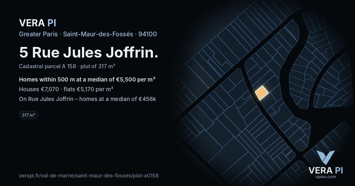 5 Rue Jules Joffrin, Saint-Maur-des-Fossés at night – the plot lit, the parcels around coloured by the prices near them