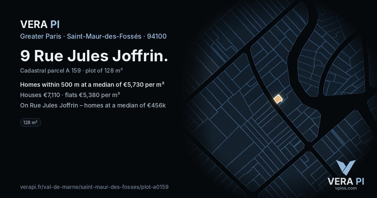 9 Rue Jules Joffrin, Saint-Maur-des-Fossés at night – the plot lit, the parcels around coloured by the prices near them