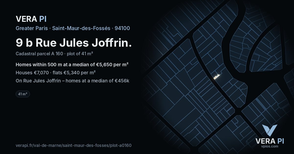 9 b Rue Jules Joffrin, Saint-Maur-des-Fossés at night – the plot lit, the parcels around coloured by the prices near them
