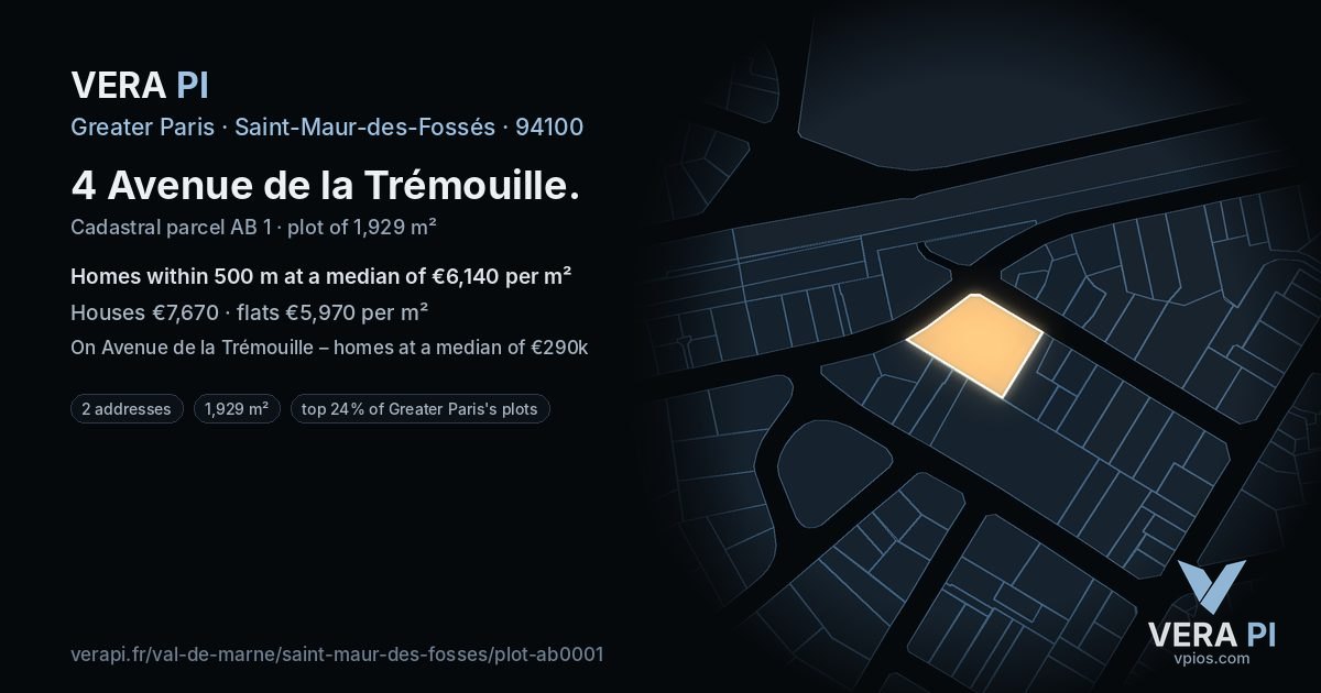 4 Avenue de la Trémouille, Saint-Maur-des-Fossés at night – the plot lit, the parcels around coloured by the prices near them