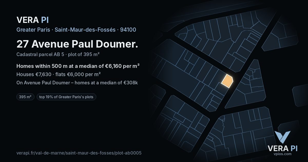 27 Avenue Paul Doumer, Saint-Maur-des-Fossés at night – the plot lit, the parcels around coloured by the prices near them