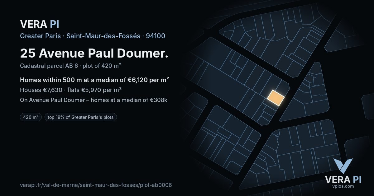 25 Avenue Paul Doumer, Saint-Maur-des-Fossés at night – the plot lit, the parcels around coloured by the prices near them