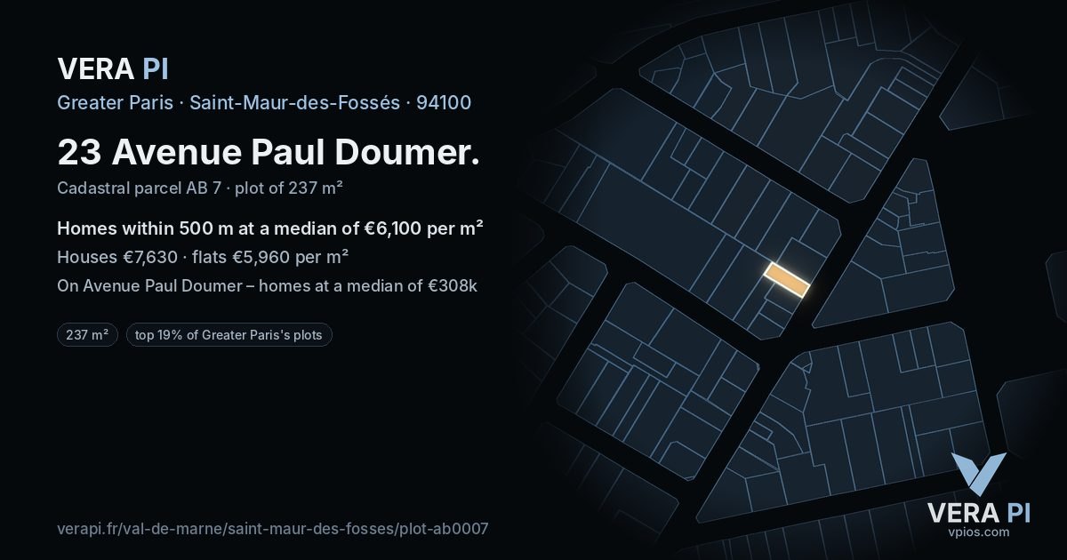 23 Avenue Paul Doumer, Saint-Maur-des-Fossés at night – the plot lit, the parcels around coloured by the prices near them