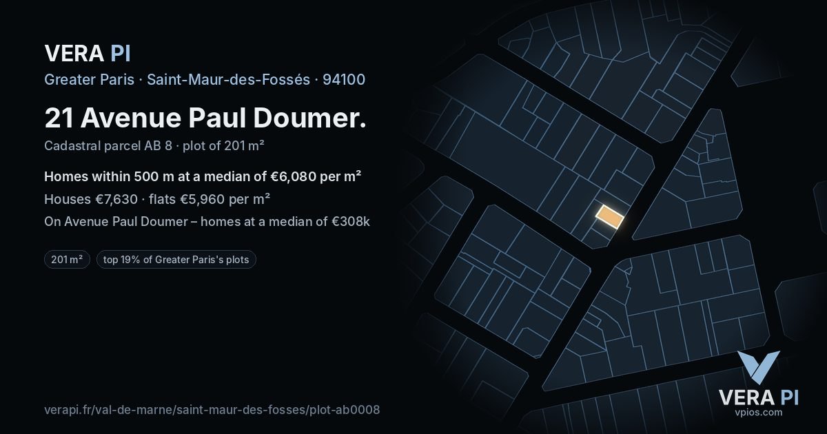 21 Avenue Paul Doumer, Saint-Maur-des-Fossés at night – the plot lit, the parcels around coloured by the prices near them