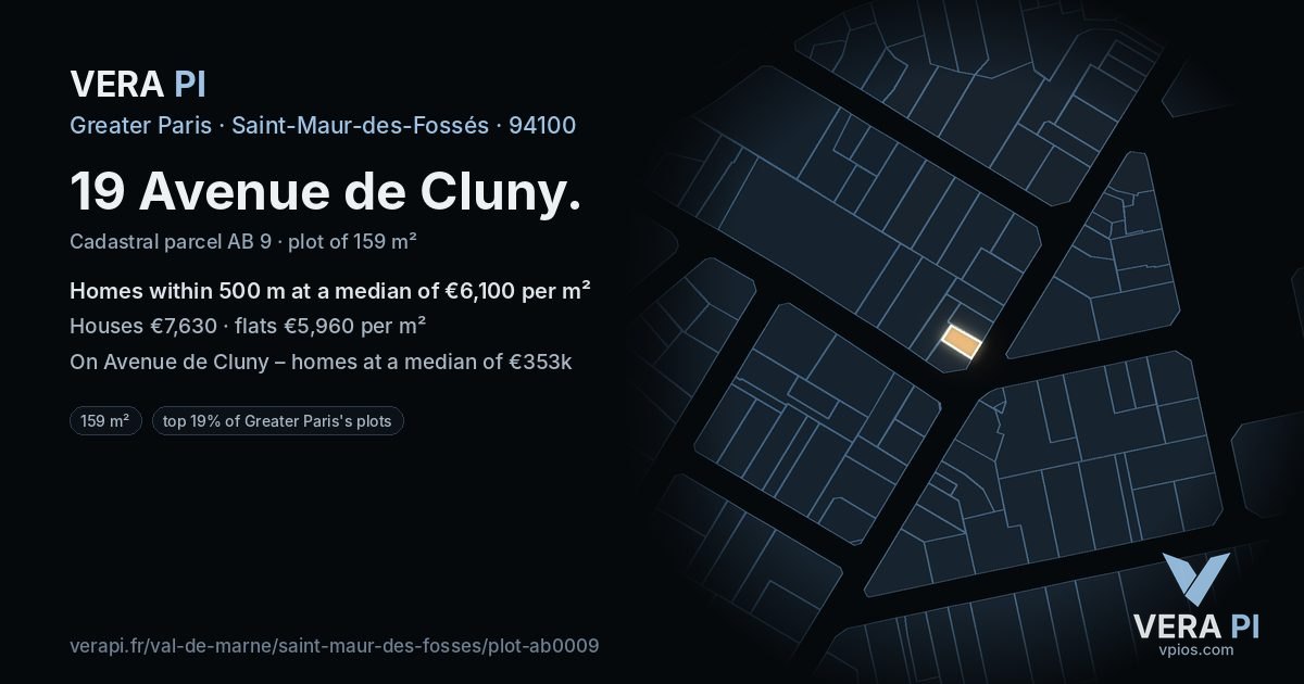19 Avenue de Cluny, Saint-Maur-des-Fossés at night – the plot lit, the parcels around coloured by the prices near them