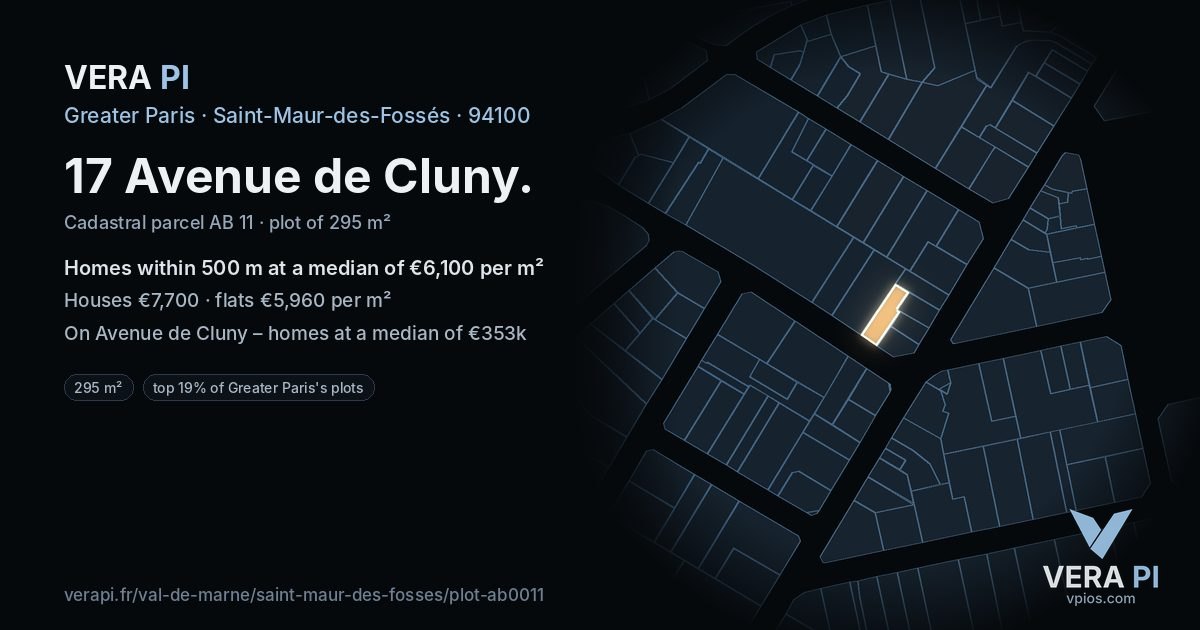 17 Avenue de Cluny, Saint-Maur-des-Fossés at night – the plot lit, the parcels around coloured by the prices near them