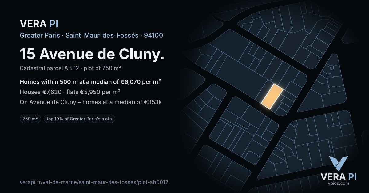 15 Avenue de Cluny, Saint-Maur-des-Fossés at night – the plot lit, the parcels around coloured by the prices near them